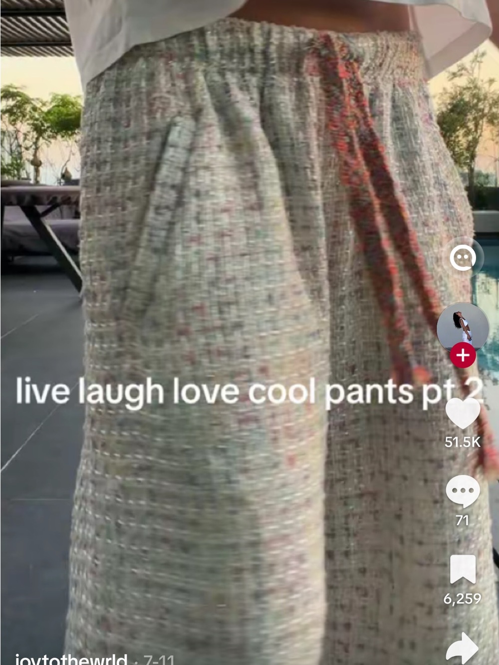 Whipped Cream Tweed Tracker Pants with Contrast Drawstring